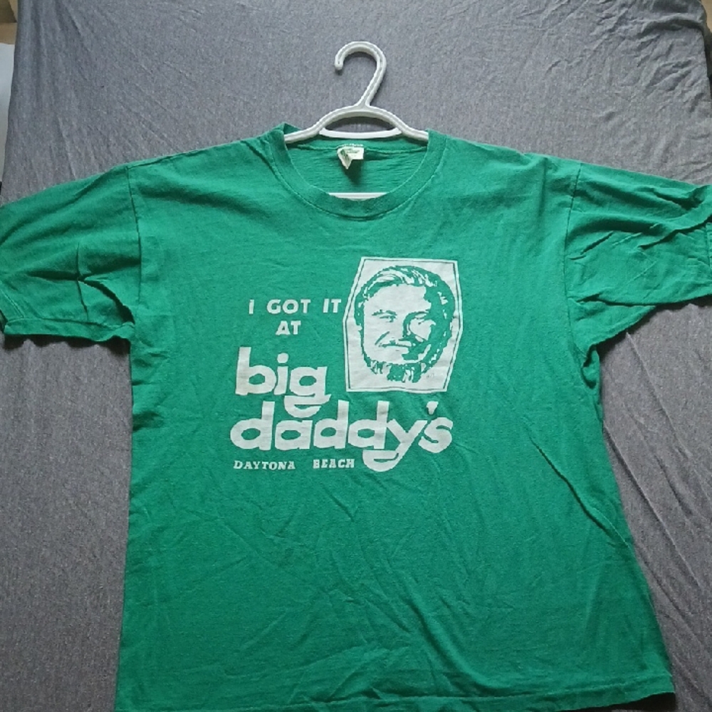 Vintage 70s BIG DADDYS Bar Daytona Beach Large Green Short Sleeve Tee Travel